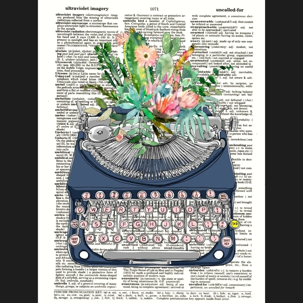 Succulent Typewriter Office Dictionary Art Print